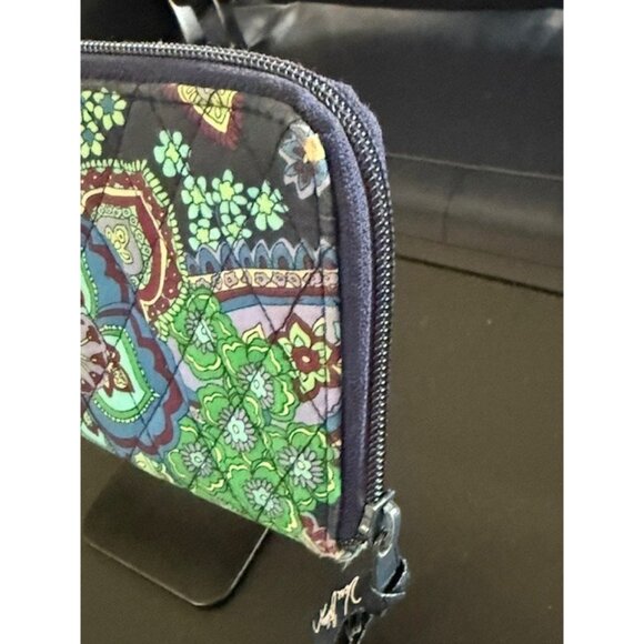 Vera Bradley Zip Around Wallet Blue Rhapsody Green Purple Navy Checkbook Cards - Picture 3 of 9